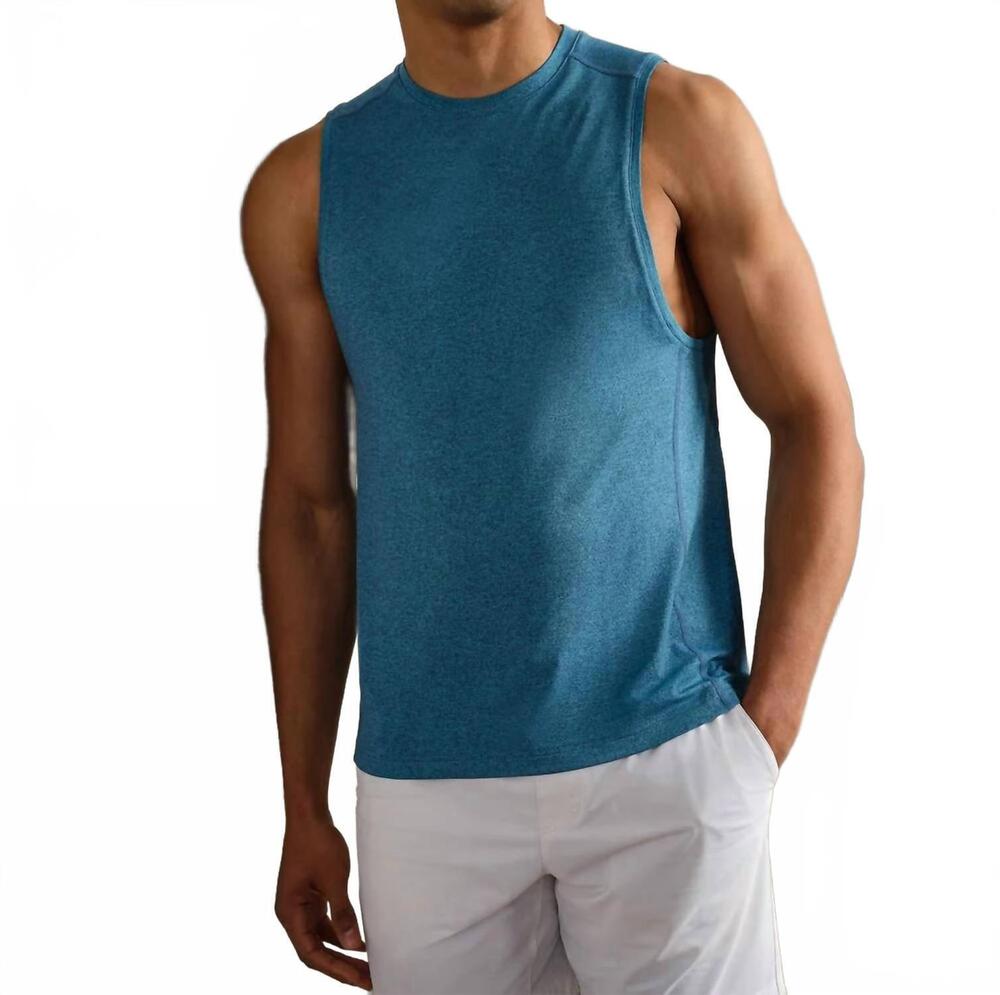 NEW RHONE invictus training tank top in azure blue heather